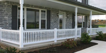 Vinyl Railing on a stone home