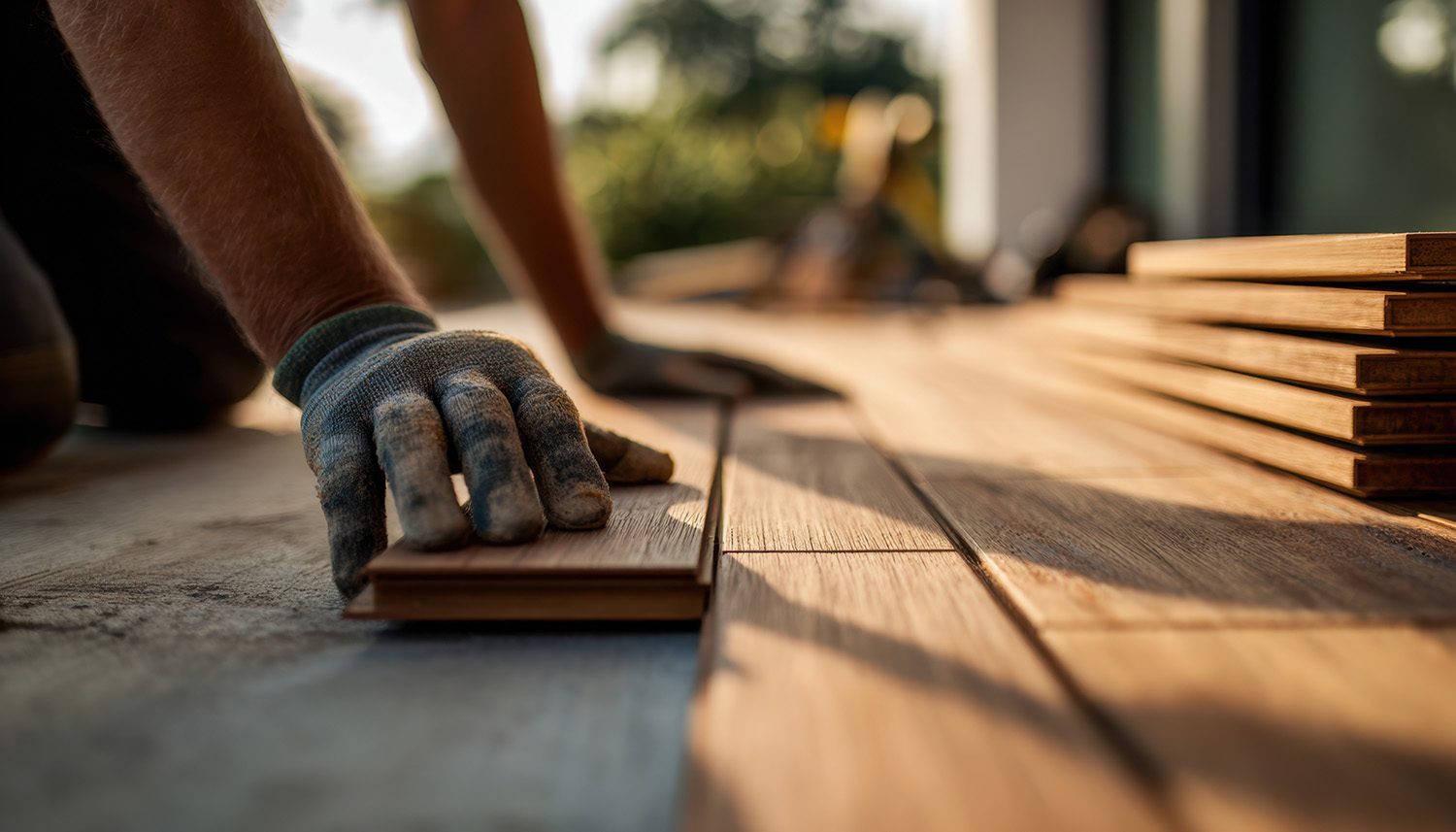 Man installing a vinyl decking.